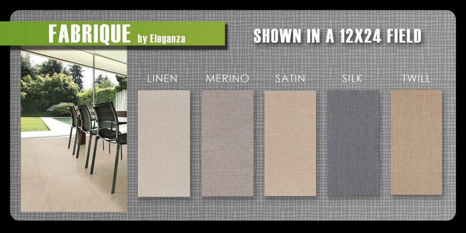 Eleganza Fabrique porcelain tile United 12x24 1x4 stack set mosaic linen silk twill Merino Satin
