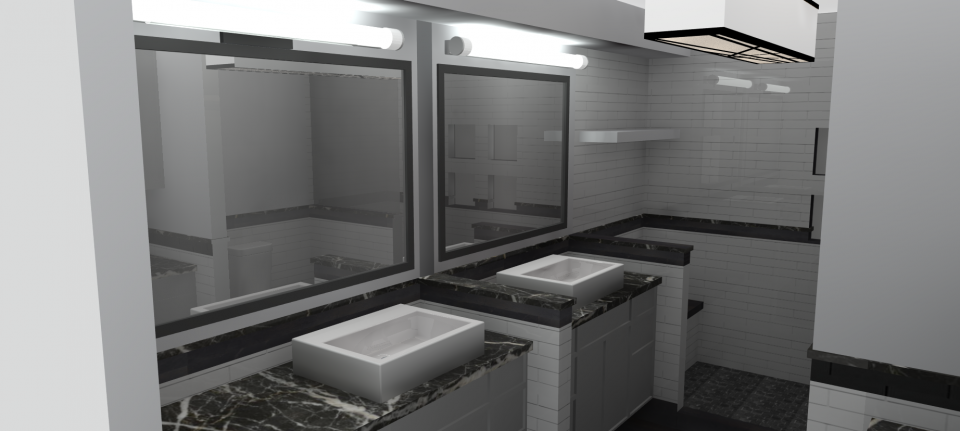 google sketchup bathroom render reflective mirror lights imagination design marble slab