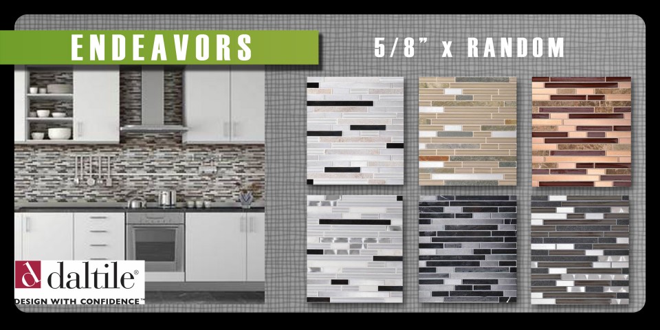 Endeavors by Daltile is a beautiful blend of natural stone, glass and metal. 5/8 x random linear mosaic.