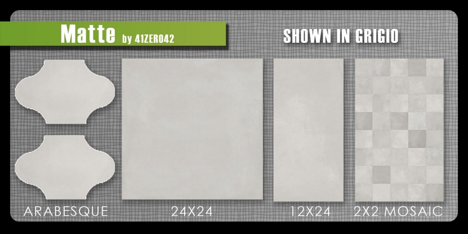 41zero42 concrete porcelain tile Mate 2x2 mosaic large format 12x24 24x24 arabesque in two colors modern industrial color body 