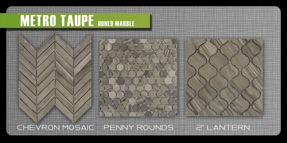 Emser honed marble metro mosaics natural stone grey taupe mosaics lantern penny round chevron sheet