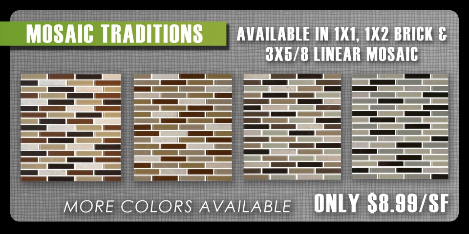 Mosaic traditions by Daltile are modern and sophisticated mosaic. Best of all they are inexpensive!