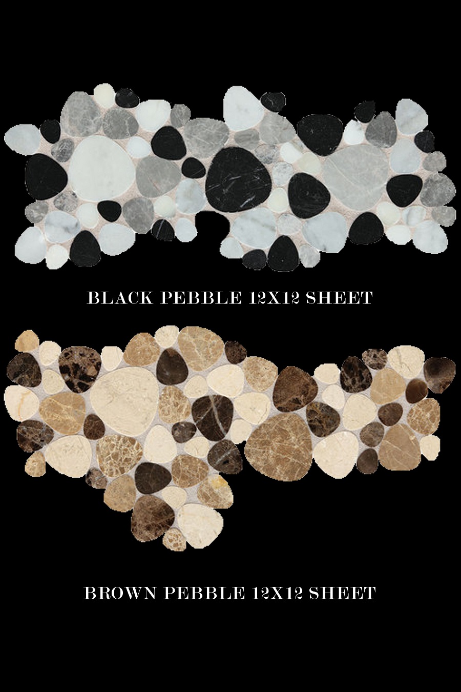 Daltile Fashion accents black pebble flat polished brown pebble grey noce gris mosaic sheet random natural stone