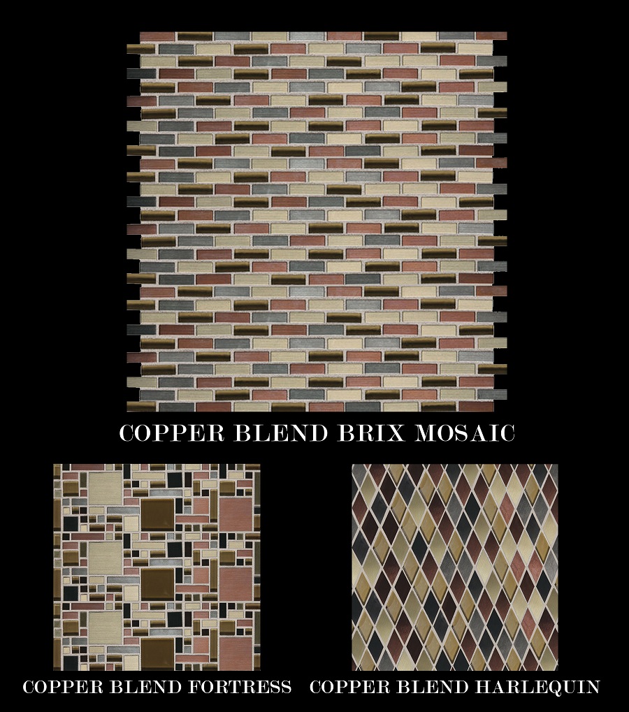 metal mosaic Daltile shimmer brix fortress harlequin mosaic sheet copper nickel reflective metallic blends diamond mini brick random mosaic Fashion accents