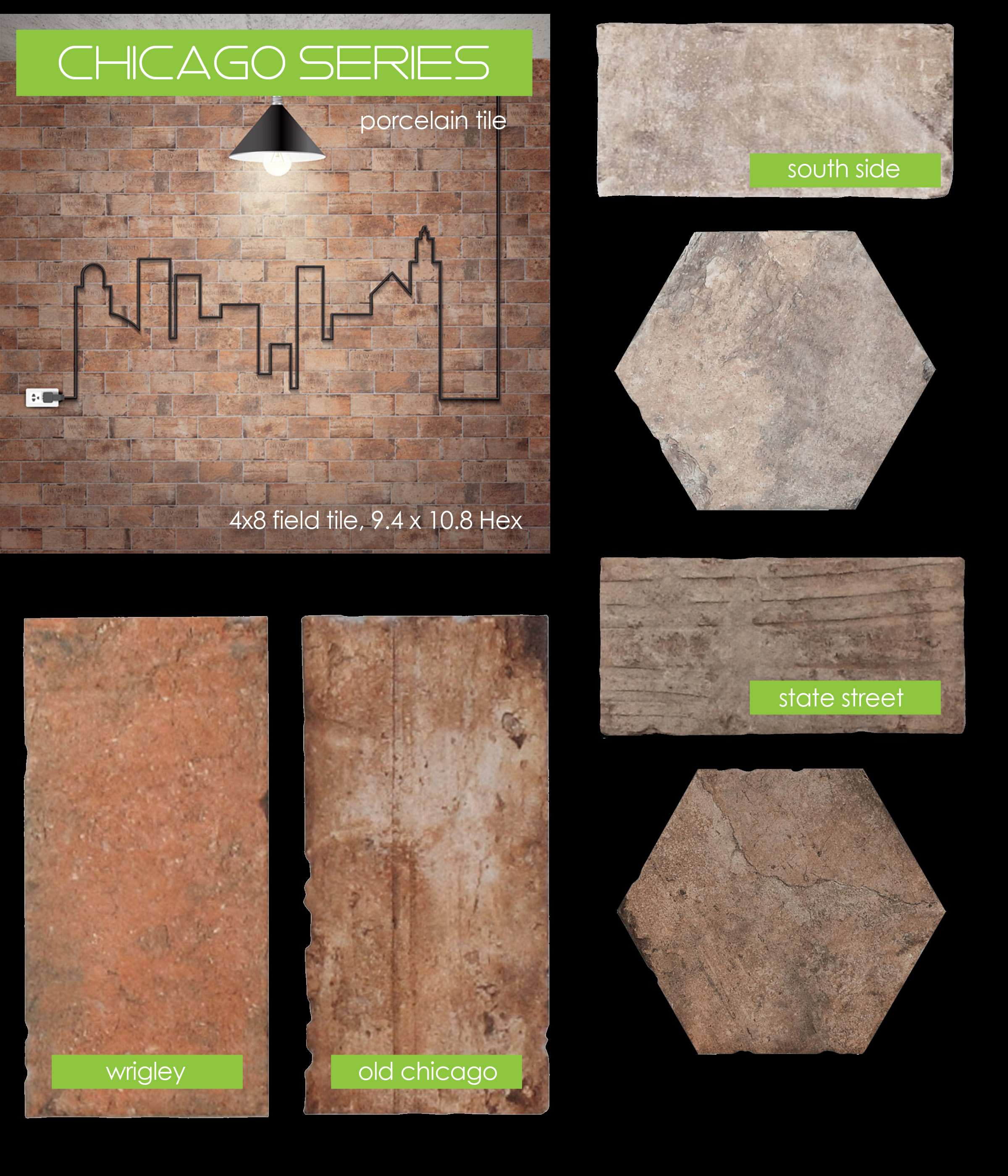 SERENISSIMA CHICAGO brick tile pavers south side wrigley old 4x8 field tile hexagon hex rugged rustic vintage porcelain interior backsplash wall floor