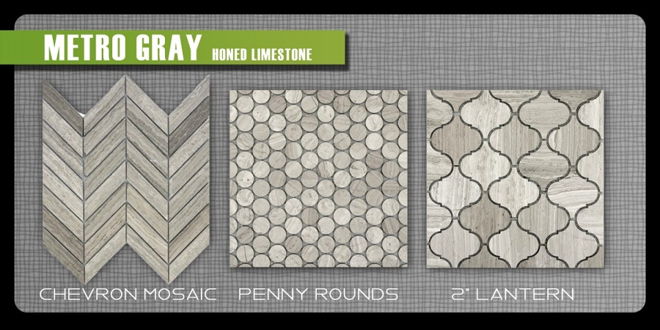 Emser honed marble metro mosaics natural stone grey taupe mosaics lantern penny round chevron sheet