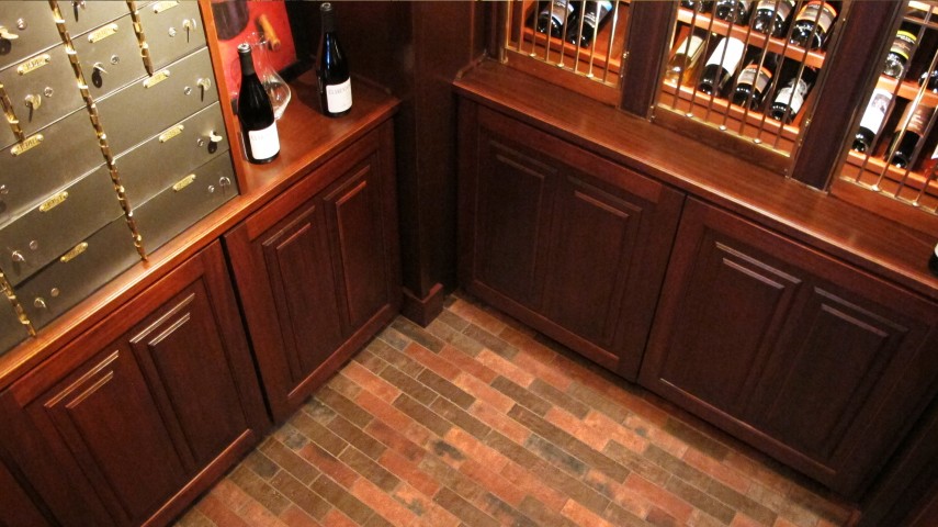wine cellar paver floor dal tile Union Square 2x8 Courtyard Red and Cable Brown